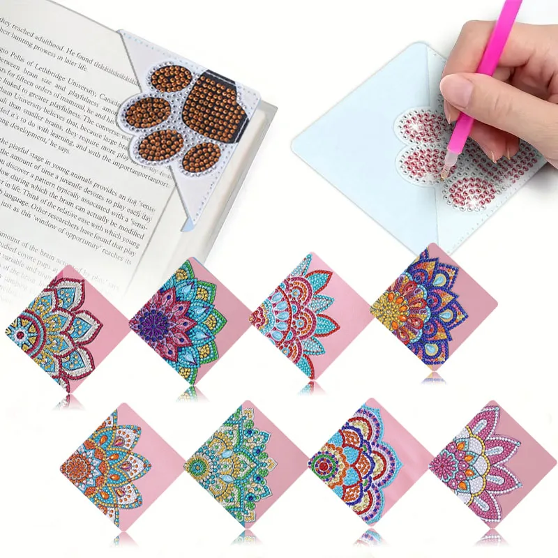 

Diamond painting 8 pieces set with painted crystal DIY mandala pattern pack corner bookmarks