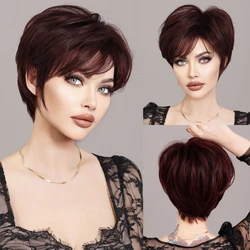 NAMM Synthetic Wine Red Bob Wig for Women Daily Party New Trend Natural Lavender Wigs with Bangs Ombre Bob Heat Resistant Fiber