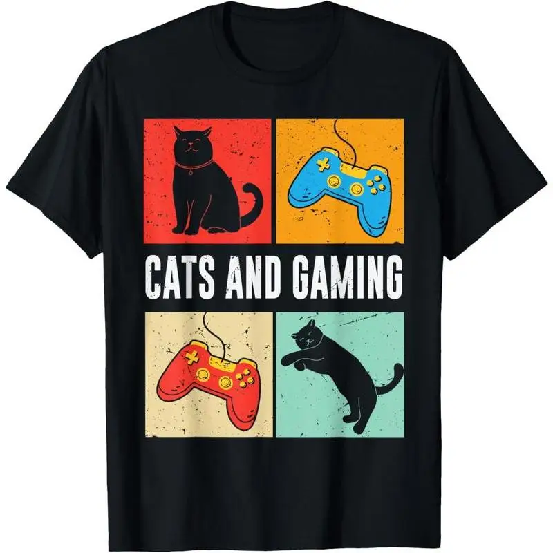 

Cats And Gaming For The Cat Lover Gamer Video Game Player Summer Casual Shortsleeve Cotton T-Shirt