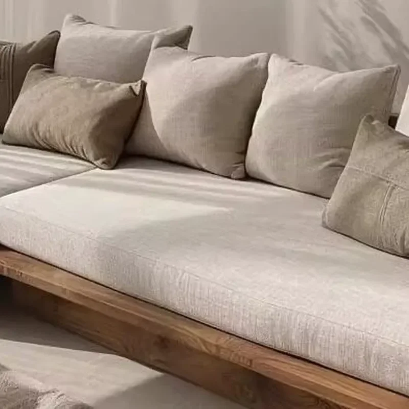 New Chinese Style North American Black Walnut Solid Wood Corner Sofa Wabi Sabi Cotton Linen Fabric Living Room Furniture