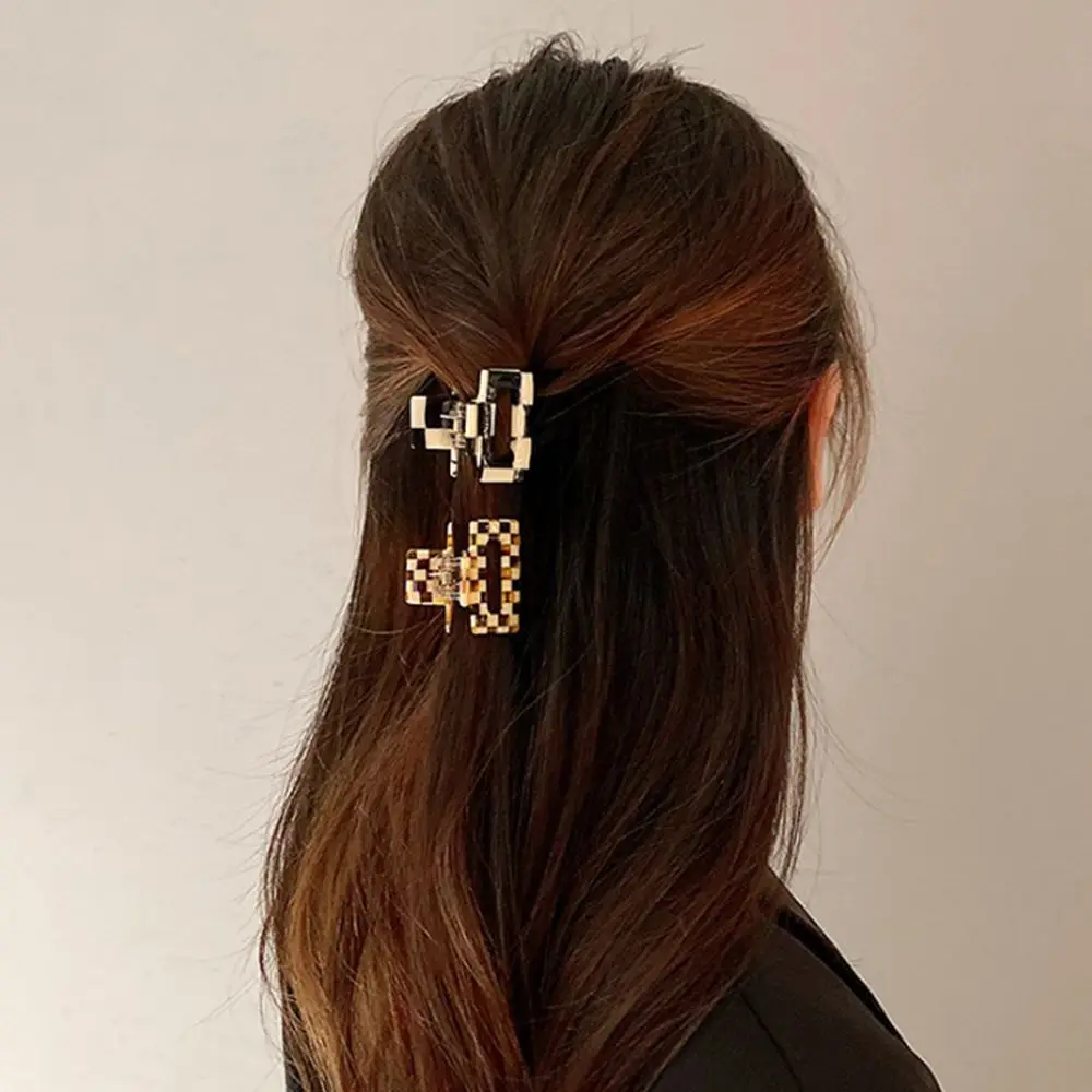 Retro Trendy Leopard Chessboard Elegant Square Headwear Small Hair Claw Korean Style Hair Clip Female Hairpin