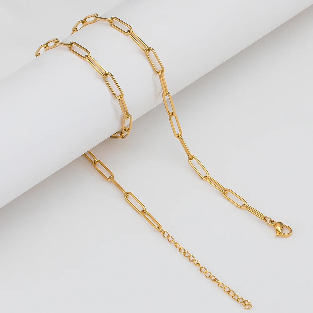 5pcs Adjustable Gold Color Stainless Steel Necklace Chains with Extension Chains for Jewelry Making DIY Sweater Chains Supplies