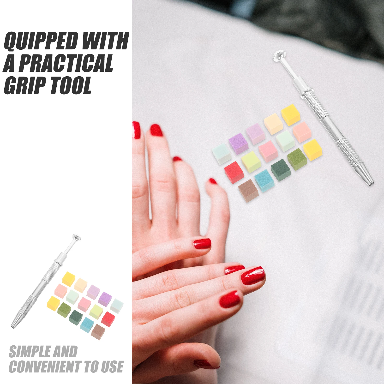مجموعة واحدة من إسفنجات فنية للأظافر بحجم صغير لتطبيق دقيق وسادات إسفنجية نابضة بالحياة وأداة قبضة متضمنة أداة الأظافر #5