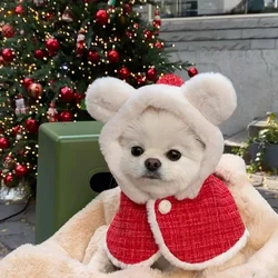 Winter Warm Cloak Pet Dogs Christmas Hood Cape With Plush Ears Dog Clothes Accessories Pet Clothes For Small Medium Dogs