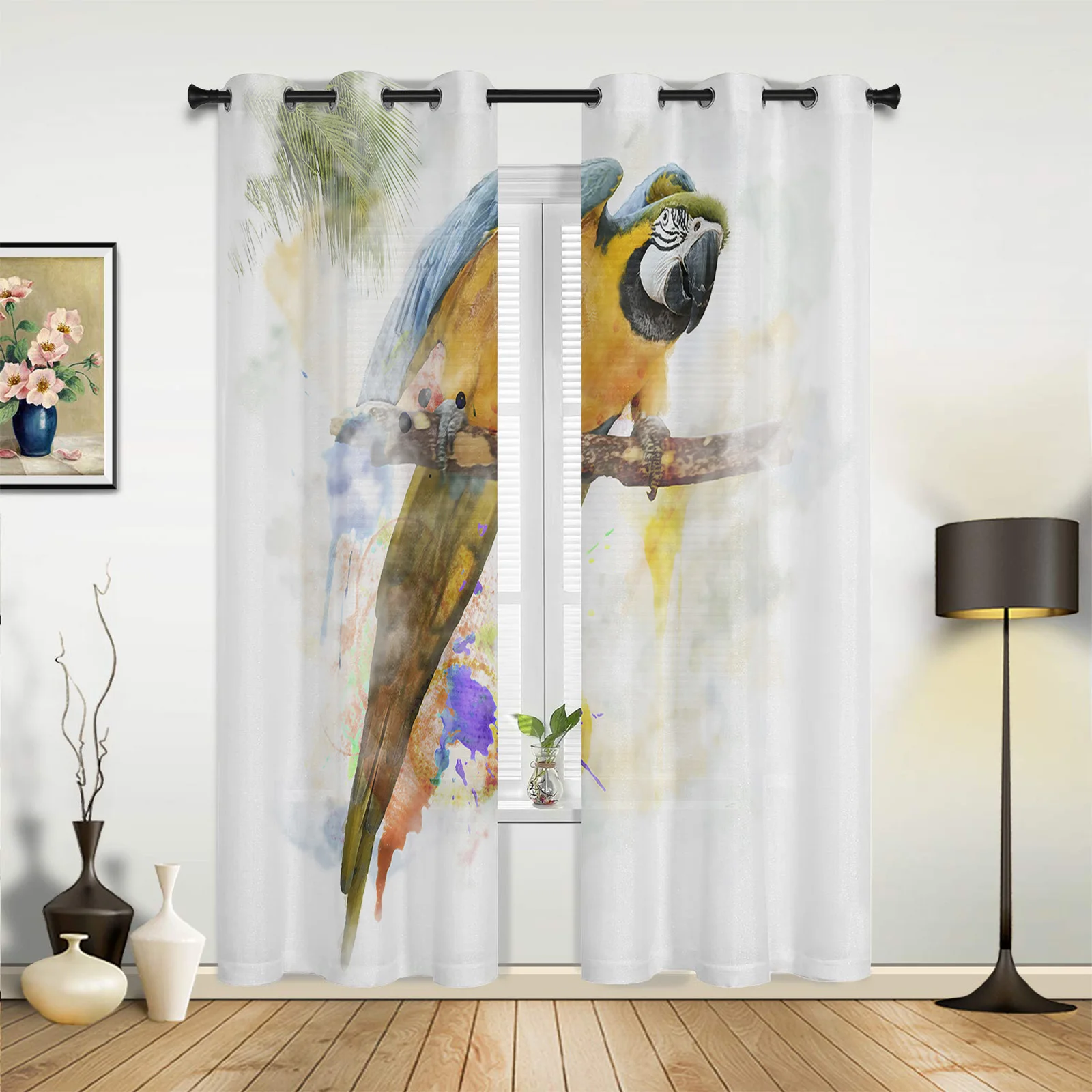 Parrot Animal Leaf Speckled Cloud Curtains Modern Living Room Decor Window Treatments Drapes  Balcony Kitchen Valance Curtain