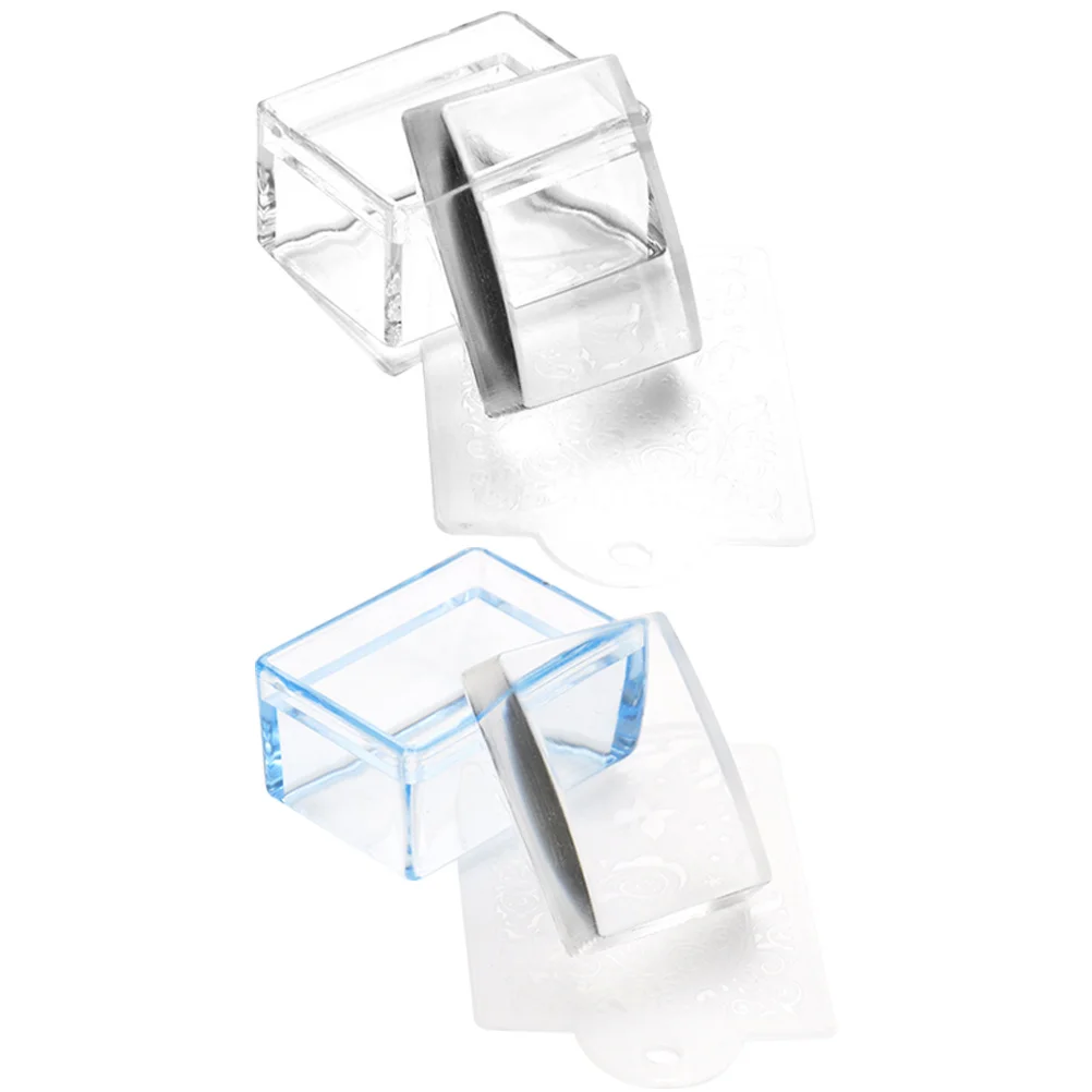 

2 Pcs Nail Stamper Blue Transparent Plastic Manicure DIY Tools Small Transfer Stencils Durable Practical Nail Salon