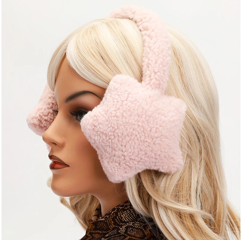 Winter Headphone Ear Muffs Show A Small Face Artificial Plush Keep Cold Warm Cute Star Plush Earmuffs Five-Star Design Cycling