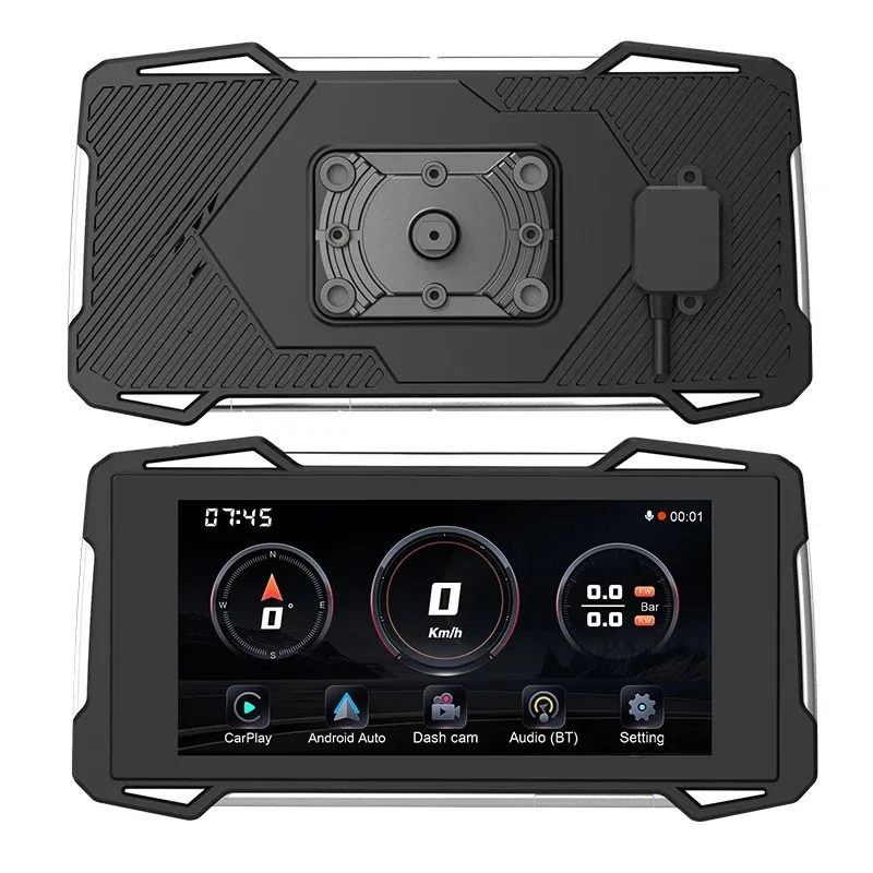 

Detachable 7.25" Motorcycle Waterproof Wireless CarPlay Screen Motorbike GPS Navigation with TPMS 1080P Cameras