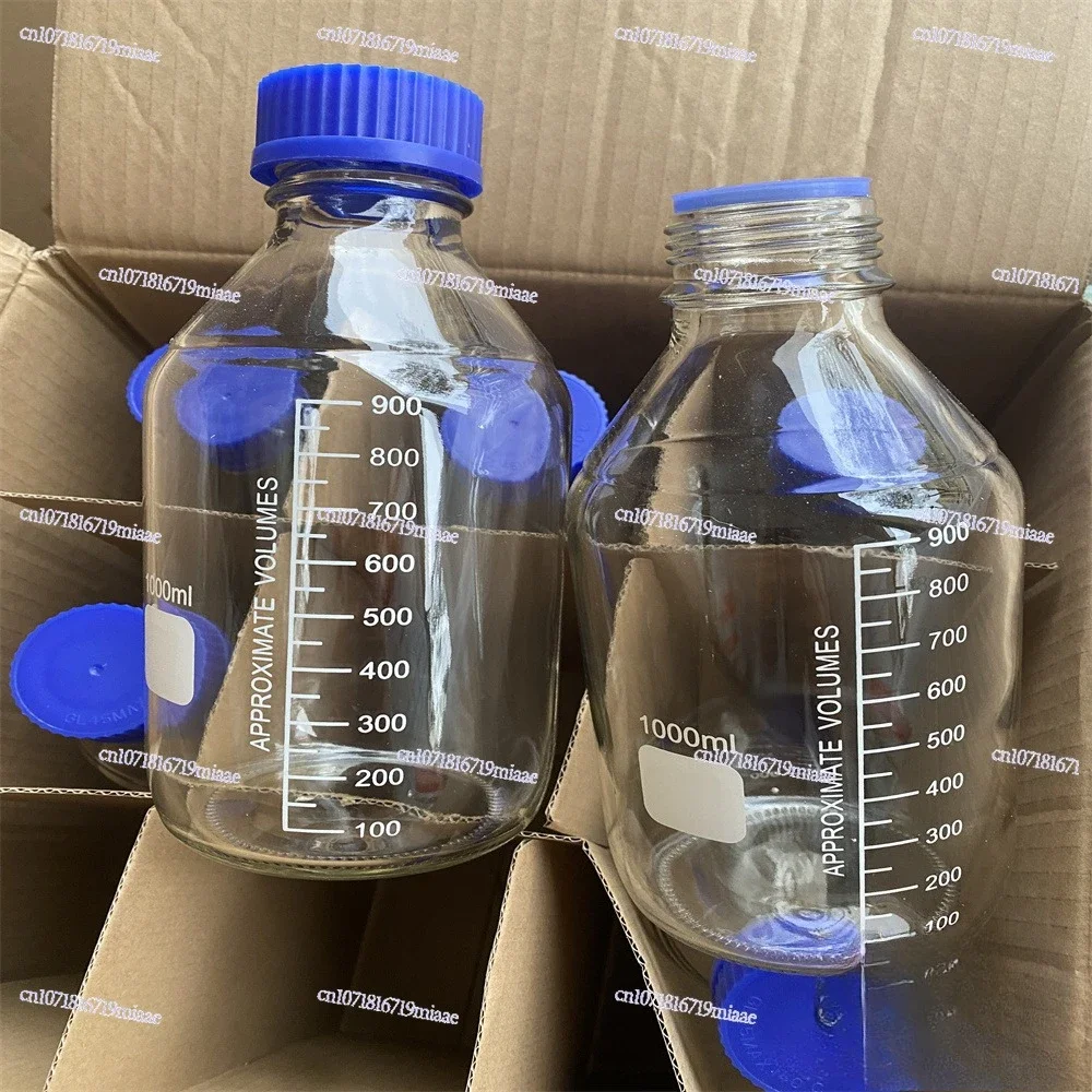 1000Ml 1L Transparent Blue-capped Glass Bottle, Silk-capped Glass Bottle, Screw-capped Blue-capped Bottle, Threaded Mouth with