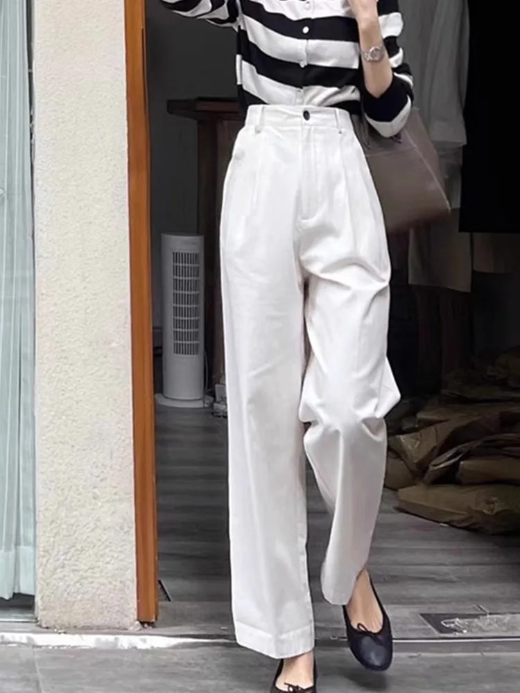 White Narrow Casual Suit Pants Women\'s Summer Thin French High-Grade High Waist Drooping Wide-Leg Pants Straight-Leg Trousers