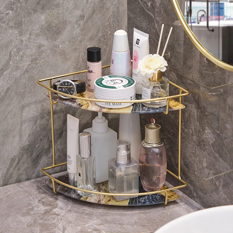 Bathroom Shelf No Drill Cosmetic Shampoo Storage Rack Double Layered Toilet Shower Corner Shelves Bathroom Accessories