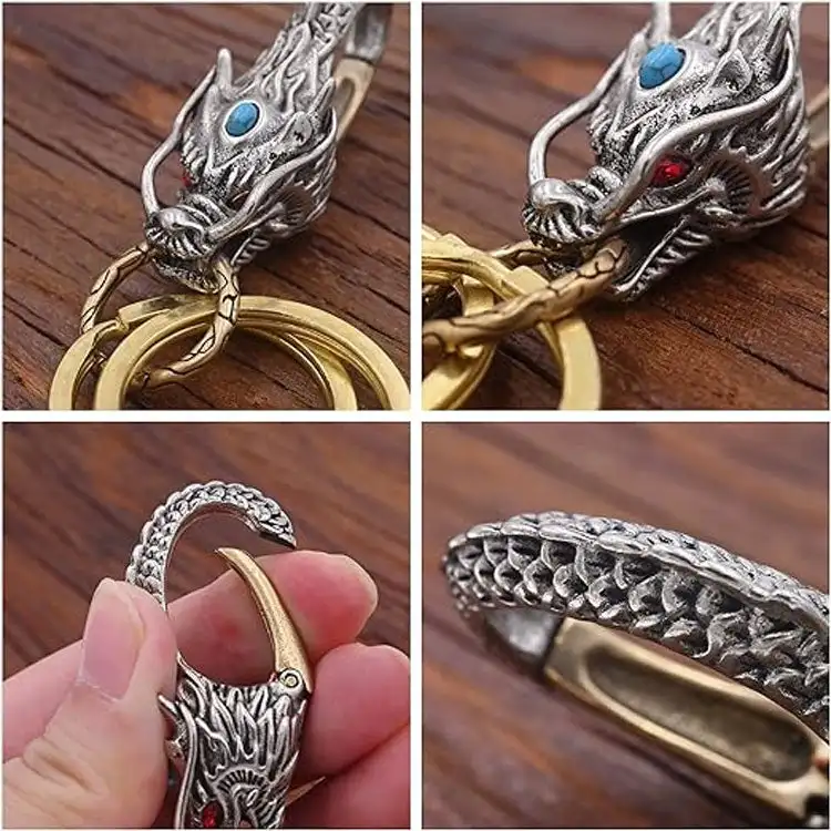 Dragon Head Keychain Vintage Feng Shui Chinese Dragon Bead Key Ring Good Luck Key Holder Car Purse Bag Charm Pendent