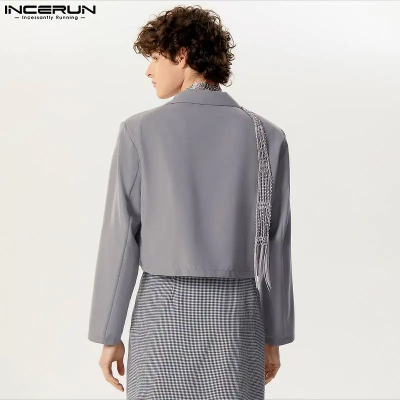 INCERUN 2024 Men Blazer Patchwork Lapel Long Sleeve Button Casual Suits Men Streetwear Personality Fashion Male Crop Coats S-5XL