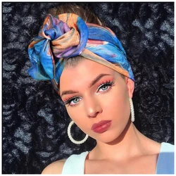 Wide Soft Wrap Wire Headbands Floral Turban Bandana Printing Hairbands Women Head Bands Multi Use Adjustable Hair Accessories