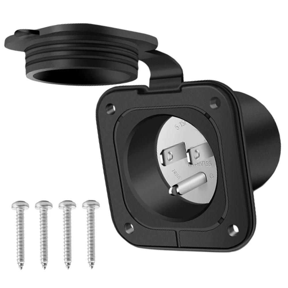 1 Set Male Plug Power Outlet with Cover Waterproof For NEMA 5-15P Male Plug on RV or Caravan Power Inlets Rated for 15A 125V