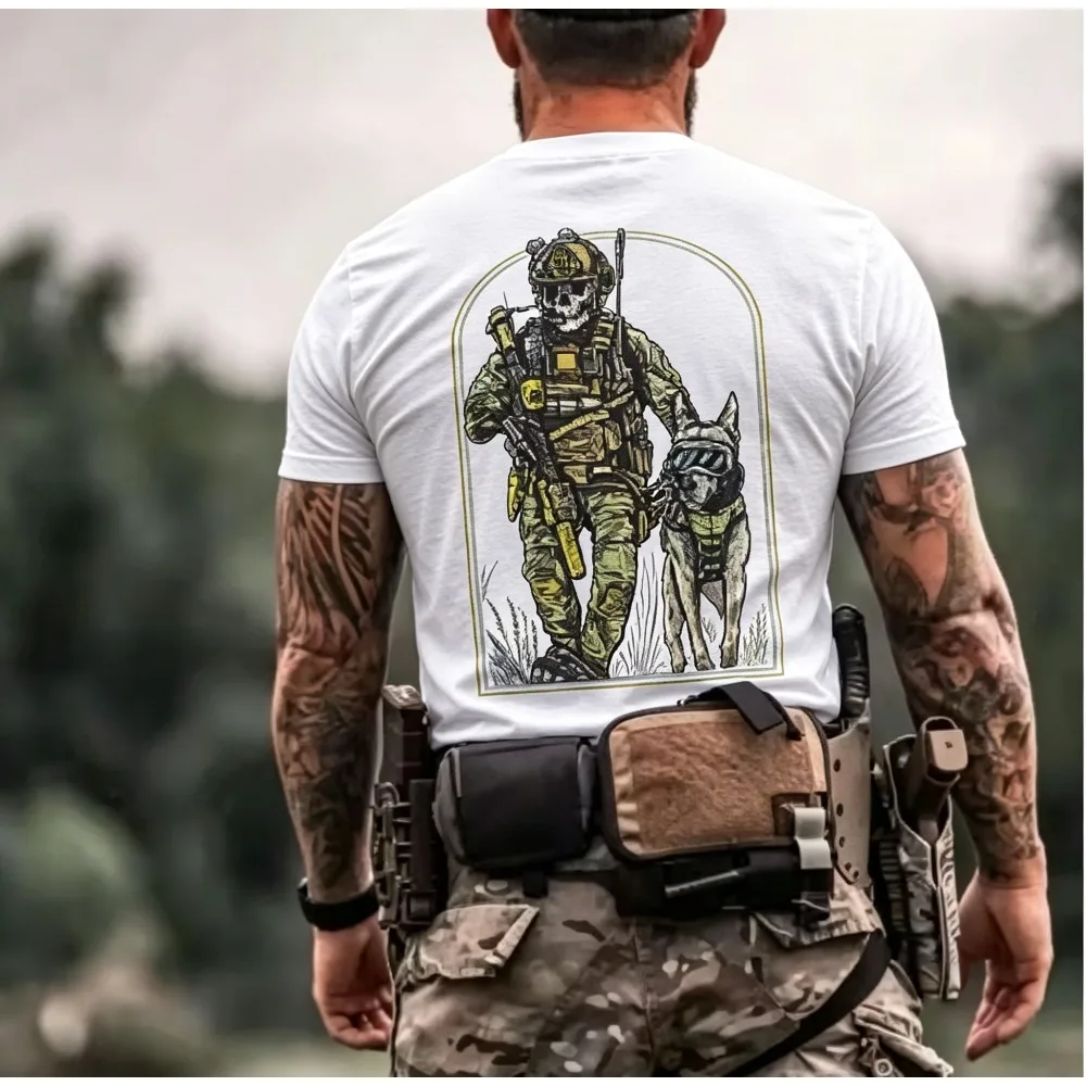 2026 New  Men Military Style Tactical Print T-shirt, Tough Style Loose Retro Round-neck Short-sleeved Trendy Top