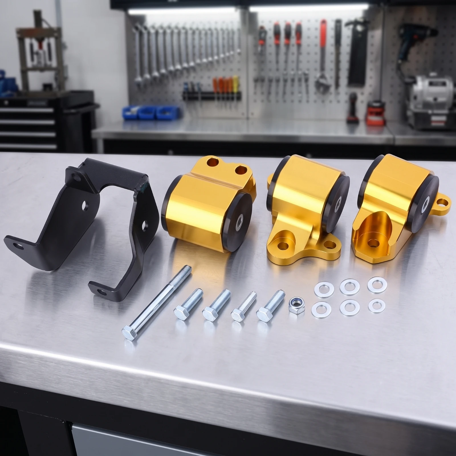 Engine Mount Bracket Aluminum Alloy Engine Bracket with Hardware Coated Machined for Car Enthusiasts