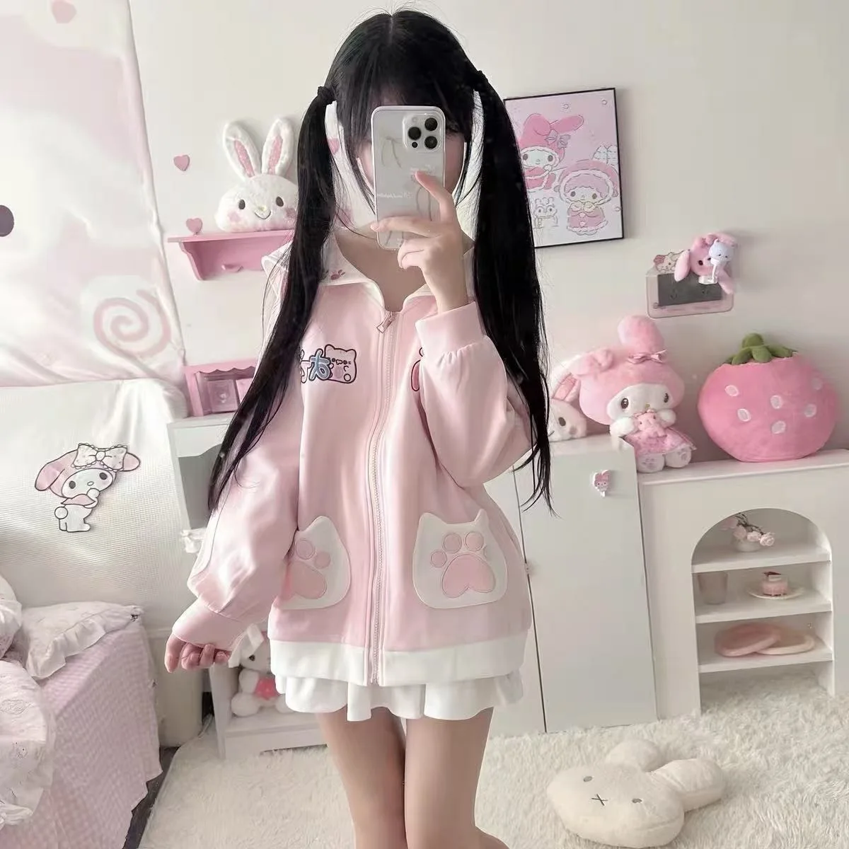 Spring and Autumn Girls' Japanese-style Sweet and Versatile Cartoon Kitten Sailor Collar School Uniform Long Sleeve Jacket