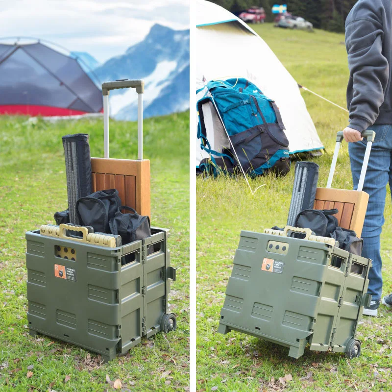 

Stable Plastic trolley trunk outdoor trolley storage box camping trolley foldable shopping basket