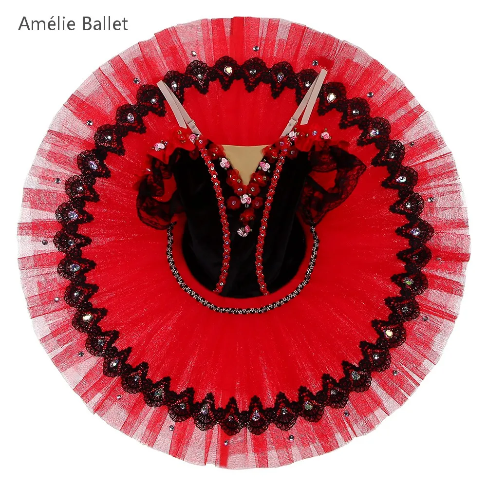 

BLL607 Черное бархатное балетное платье-пачка с открытыми плечами для взрослых и девочек, профессиональное, с красной юбкой