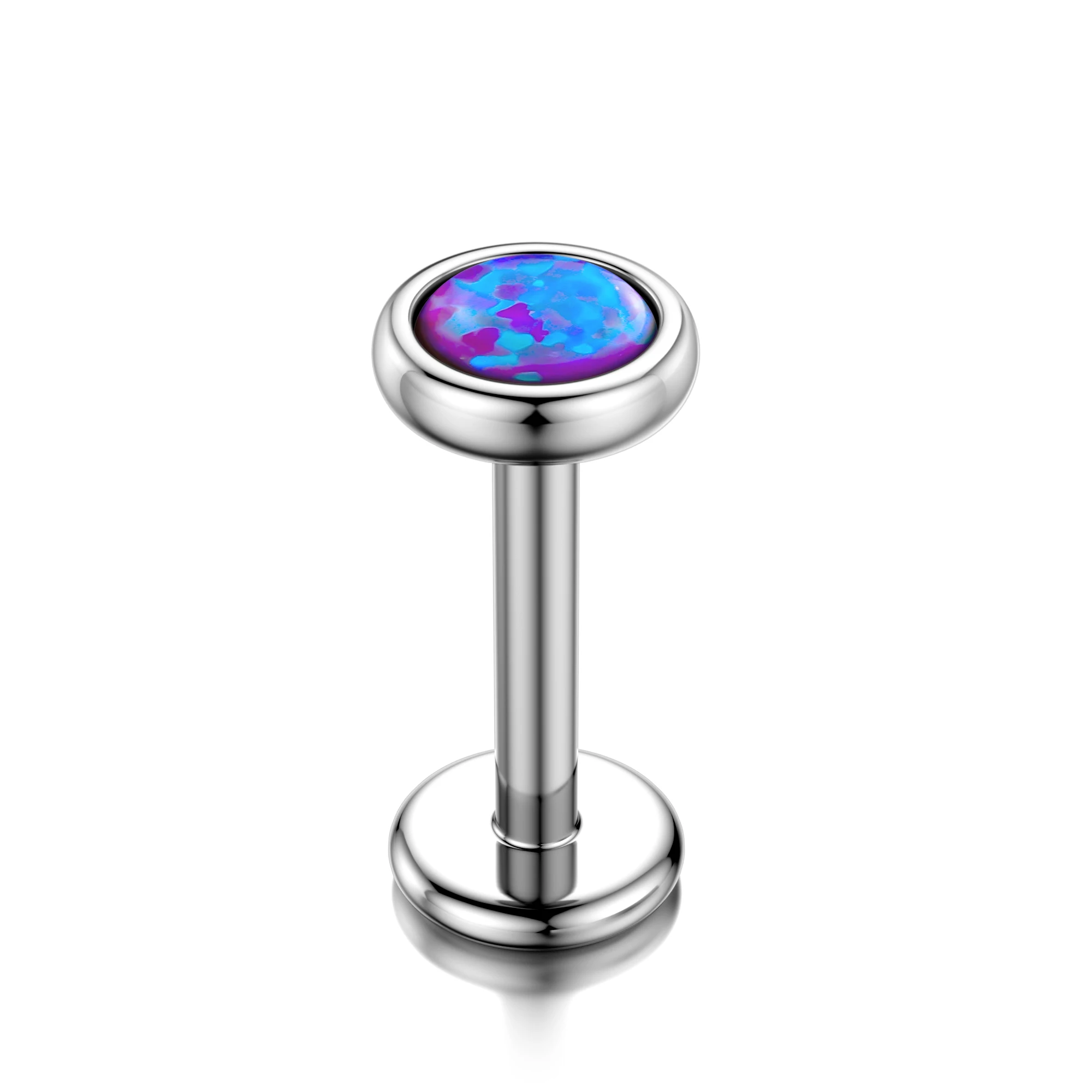 G23 Titanium Nose PIERC Conch Cartilage Push Pin insertion Ear Studs Labret Flat Back Opal Lip Studs Fashion Piercing Jewelry
