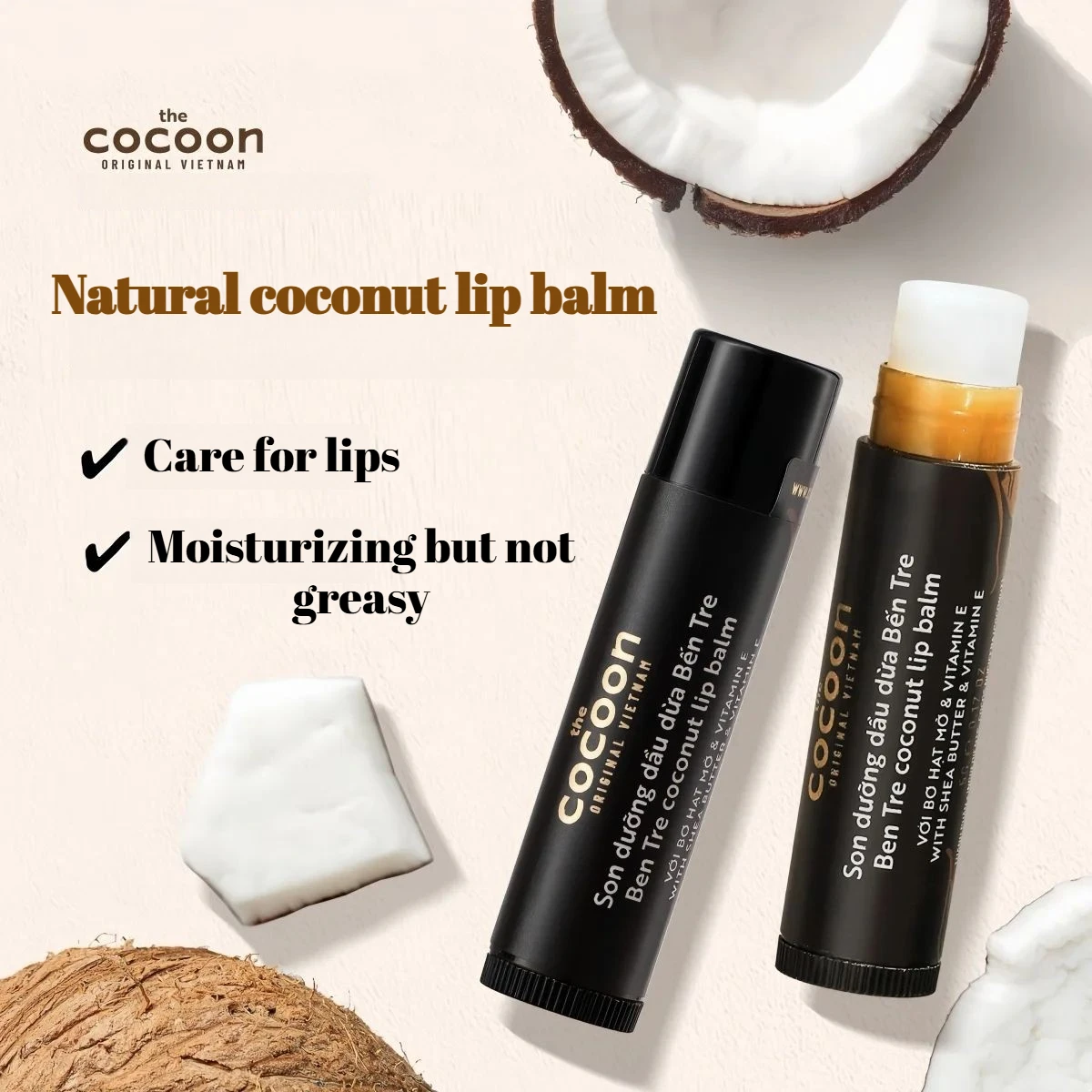 Vietnamese cocoon coconut oil lip balm natural plant lip care moisturizing and moisturizing lip care anti-chapping