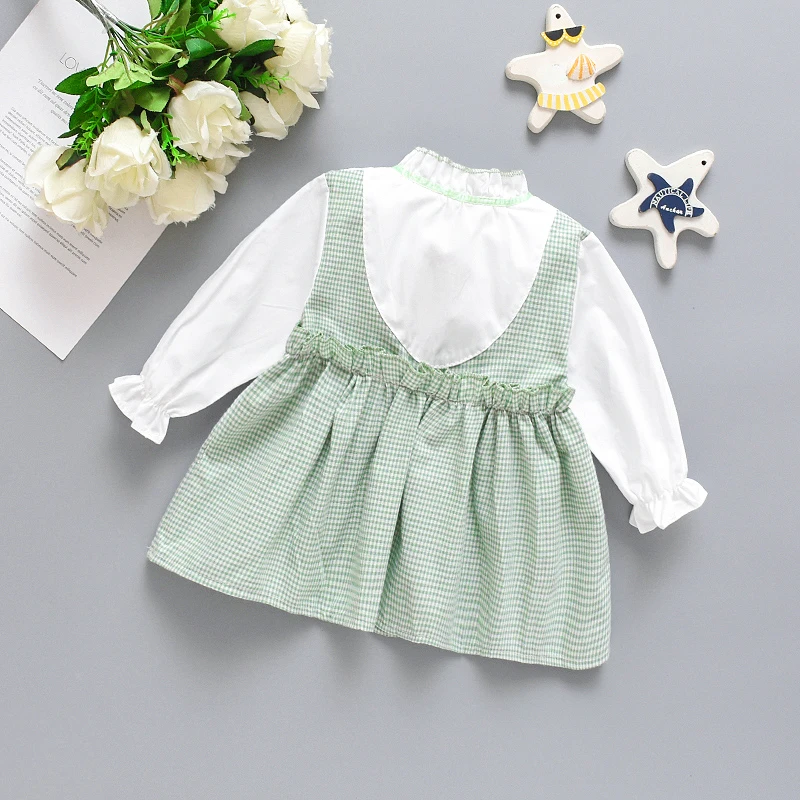 Spring And Autumn Girls\' Baby Long-Sleeved Dress Plaid Small Stand Collar Infant Dress Western Style Girl Children\'S Clothing