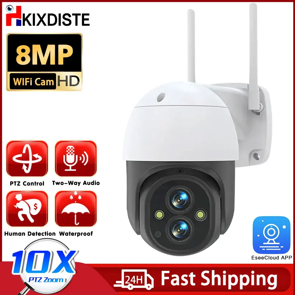 8MP WiFi Camera 10x PTZ Zoom Outdoor Night Vision CCTV  Dual Lens WIFI Camera AI Automatically Security Protection Monitoring