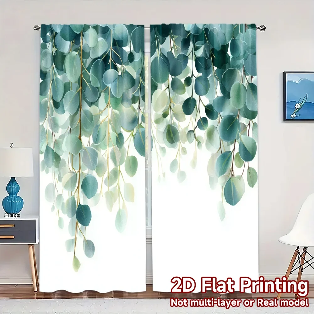 2pcs, 2D FLAT PRINTING Curtains (Without Rod) Eucalyptus Bliss Popular Minimalist Curtains Versatile 100% Polyester Curtains