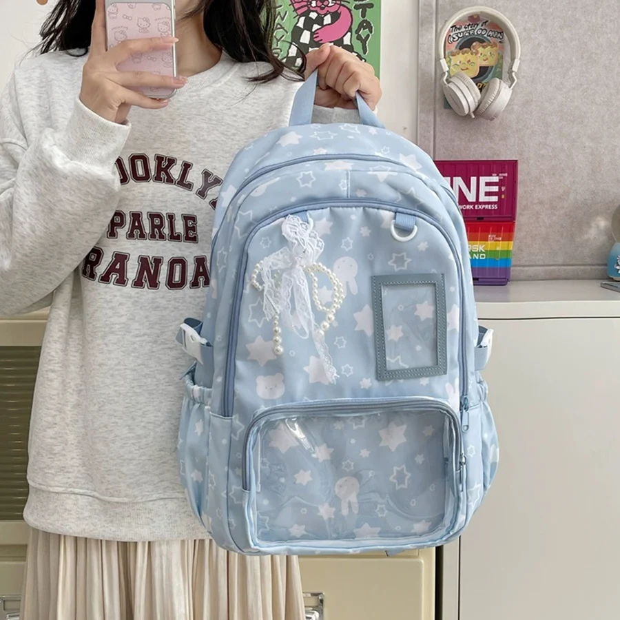 Japanese Y2K Kawaii Transparent Ita Bag for Girls Star Large Capacity Backpack School Bags for College Student JK Rucksack Mochi