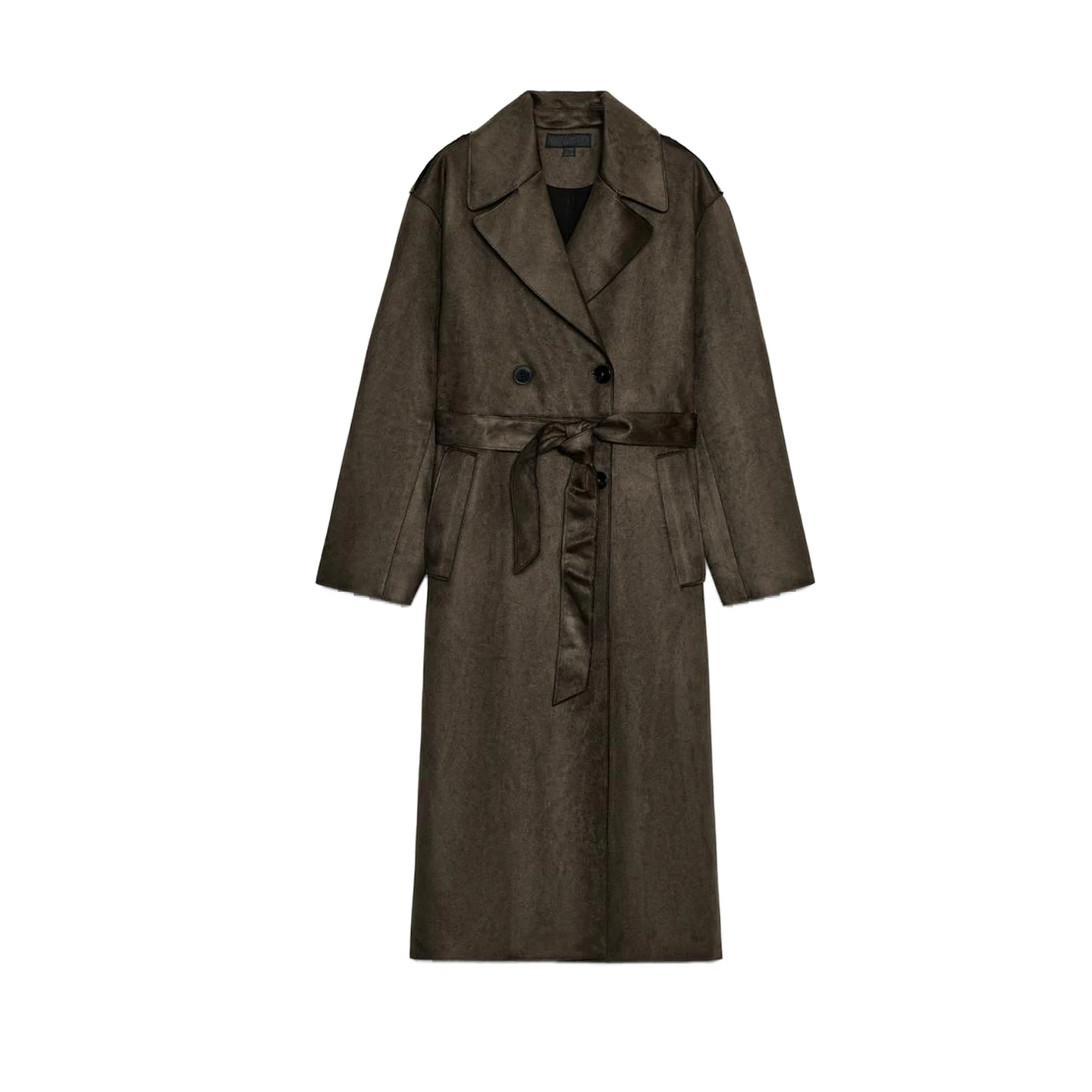 معطف نسائي جديد لموسم الخريف بتصميم بسيط وأكمام طويلة بتأثير الجلد الصناعي، سترة طويلة للحماية من الرياح 4968230