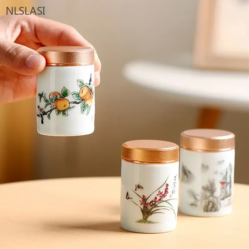 60/130ml Handmade Ceramic Spice Jar Sealed Candy Storage Tank with Cover Ceramic Coffee Containers Portable Travel Tea Box