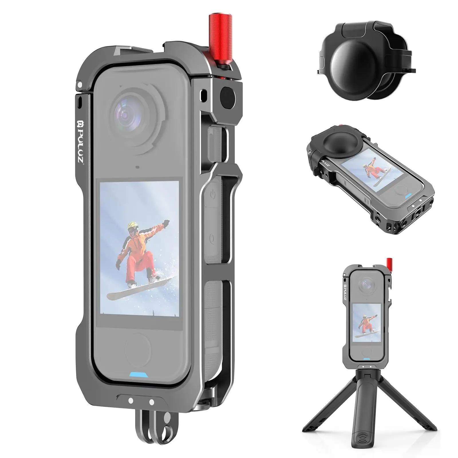 puluz-insta360-x4-air用メタル保護ケージ拡張フレーム（コールドシューベースとレンズカバー付き）