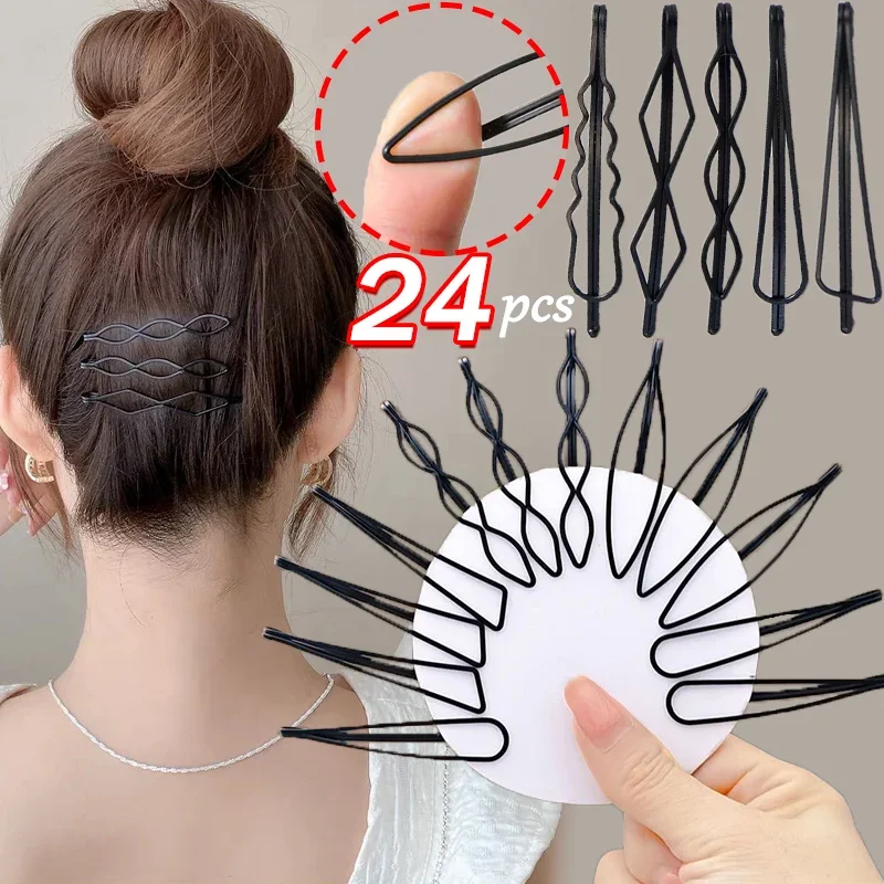 3-24pcs Women's Black Metal Bobby Hairpins Girls Invisible Simple Wavy Triangle Hairgrips Barrettes Fashion Headdress Hair Clips