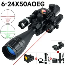 6-24x50 AOEG with1x17x24 Red Dot Sight Red Green Laser Combo Riflescope Hunting Shooting Airsoft Reflex Telescope Tactical Combo