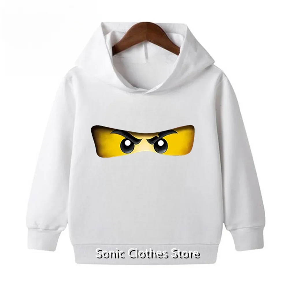 Boys Girls Autumn Hoodie Yellow Cartoon Ninja Eye Printed Long Sleeve Pullover Kids Casual Sweatshirt Fashion Children Clothing