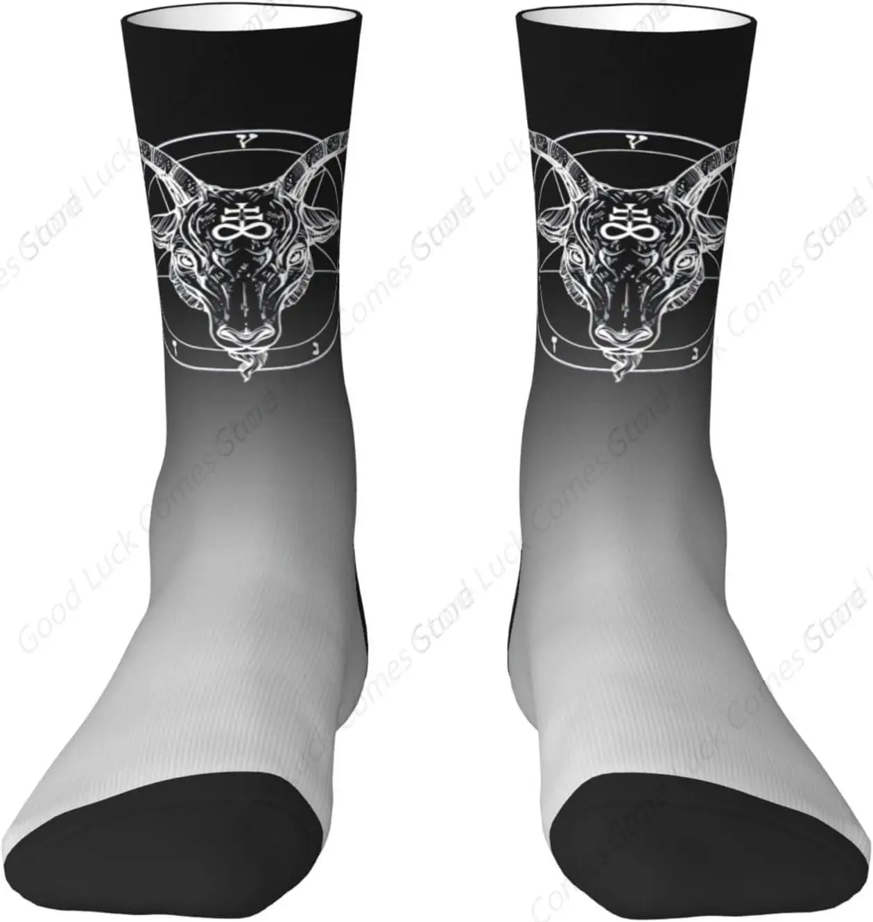 Funny Graphic Socks Baphomet Satanist Goat Ram Crew Socks for Women Men Novelty Quote Athletic Socks for Sports