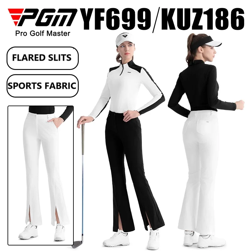 Pgm Golf Clothes Trousers Women Soft Elastic Slim Pants Autumn Spring Lady Casual Flared Pants High Waist Split Golf Sweatpants