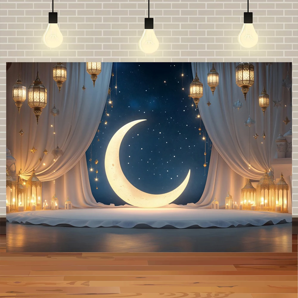 Eid Mubarak Background Gold Moon Worship Photography Backdrop Ramadan Eid Al-Fitr Party Banner Decor Photo Booth Studio Props