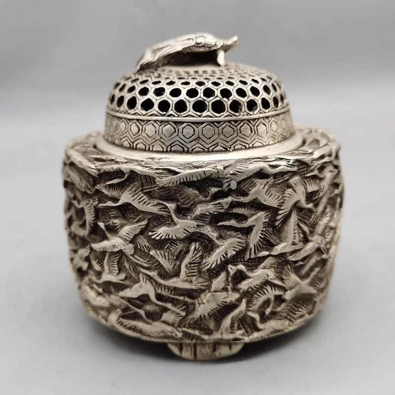 Retro Bronze Thousand Cranes Incense Burner Pure Copper Censer Antique Collection Home Decor Meditation Craft Ornament