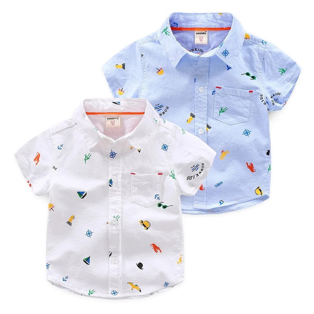 2 3 4 5 6 Years Boys Short Sleeve Collar Shirt Summer Children\'s Clothing Cotton Toddler Kids Cartoon Printed Casual Tops