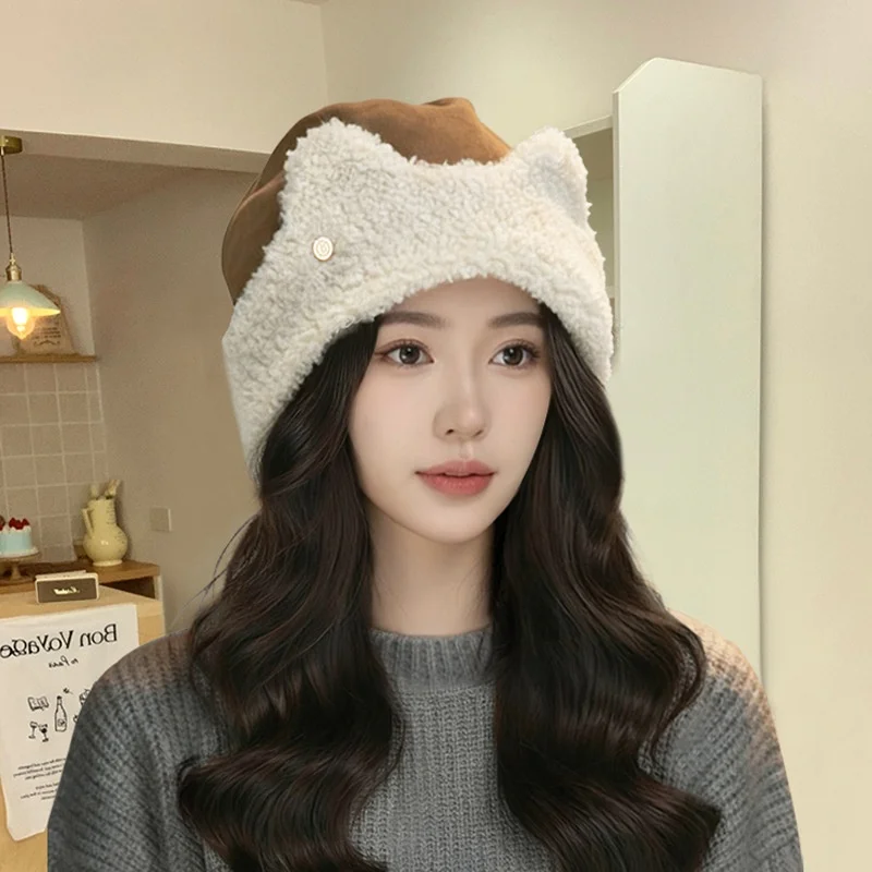 

Милая женская осенне-зимняя велюровая шапка-ушанка Leifeng с защитой для ушей, универсальная, теплая, для езды на велосипеде, с эффектом похудения лица