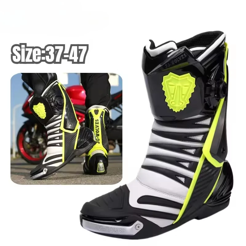 JG.WOLVES Motorcycle Shoes Men Motorbike Shock Absorption Anti-drop Cycling Shoes Off-road Wear-resistant Track Locomotive Boots