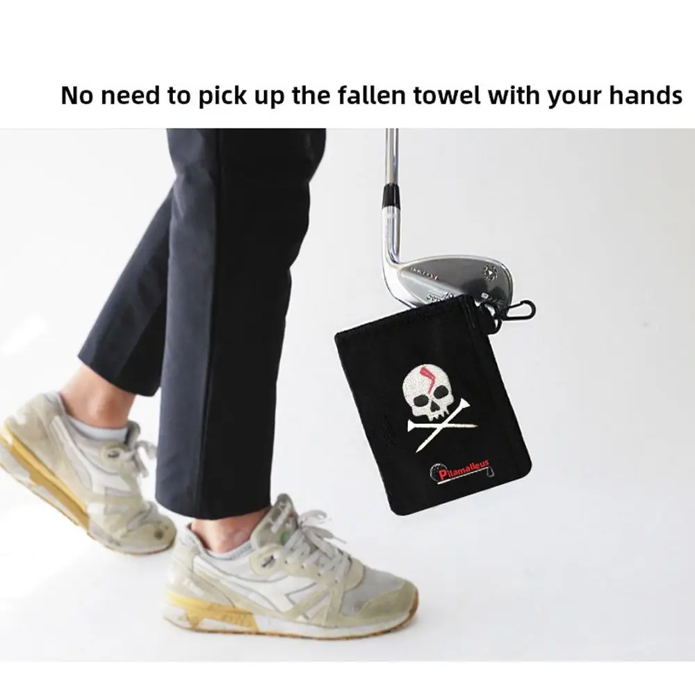 Professional Skull Pattern Magnetic Golf Towel 15x10.5cm with Carabiner Golf Club Wiping Cloth Mini Minimalist Design Golf Clubs