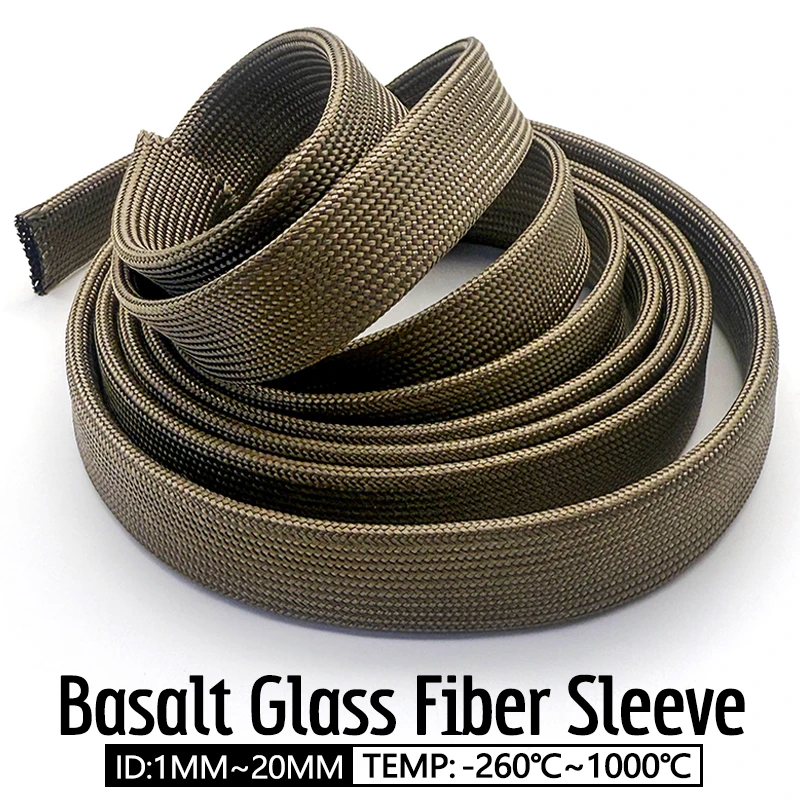 ID1-20mm Expandable Basalt Fiber Braided Sleeving 1000℃ High Temperature Flame Retardant Auto Industrial Cable Wiring Insulation