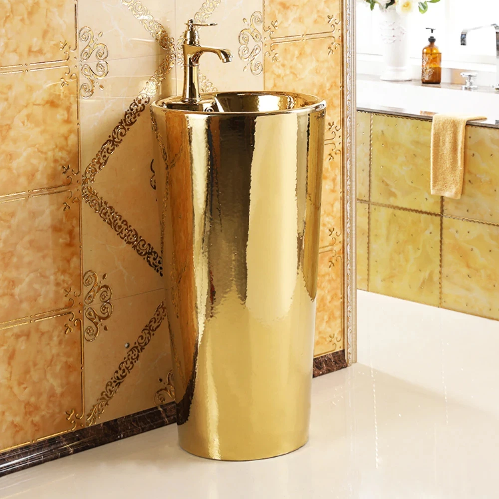 

Art Basin Pedestal Basin Wash Basin Bar Floor-Standing Washbasin Ceramic Gold One-Piece Wash Inter-Platform Basin CX376WY