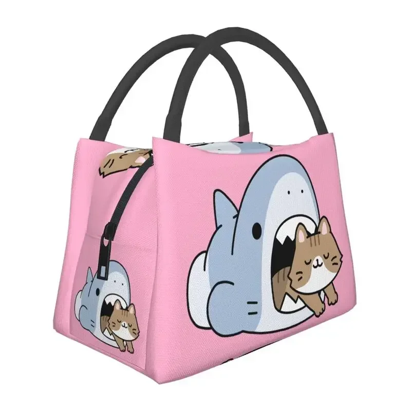 Cartoon Anime Animals Cat Shark Insulated Lunch Bag for Women Portable Thermal Cooler Lunch Box Office Picnic Travel
