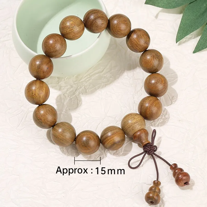 JD Natural Green Sandalwood Wooden Bead Lucky Gourd Bracelet Women Men Buddha Bead Mala Prayer Gourd Pendant Hand String Jewelry