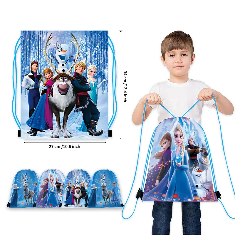 Disney Anime Frozen Borsa con coulisse in tessuto non tessuto Kawaii Elsa Anna Bundle Pocket Regali per cartoni animati Borsa portaoggetti Regali