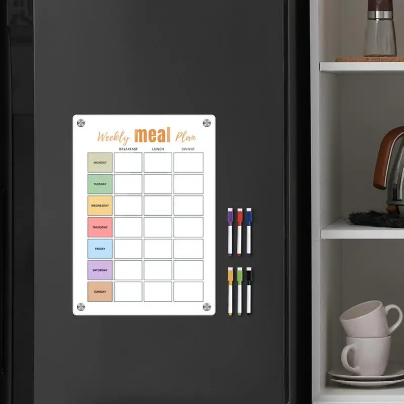 

Meal Planner Magnetic White Meal Planning Board with 6 Colorful Pens Erasable Grocery List Pads Magnetic Note Pad for Fridge